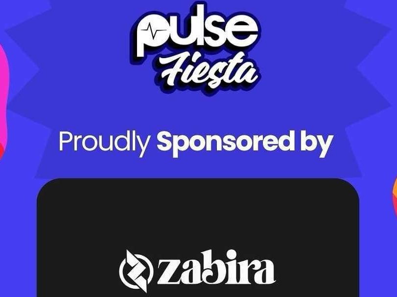 An image of Pulse Fiesta in blue background and the write up " proudly sponsored by Zabira" below it.