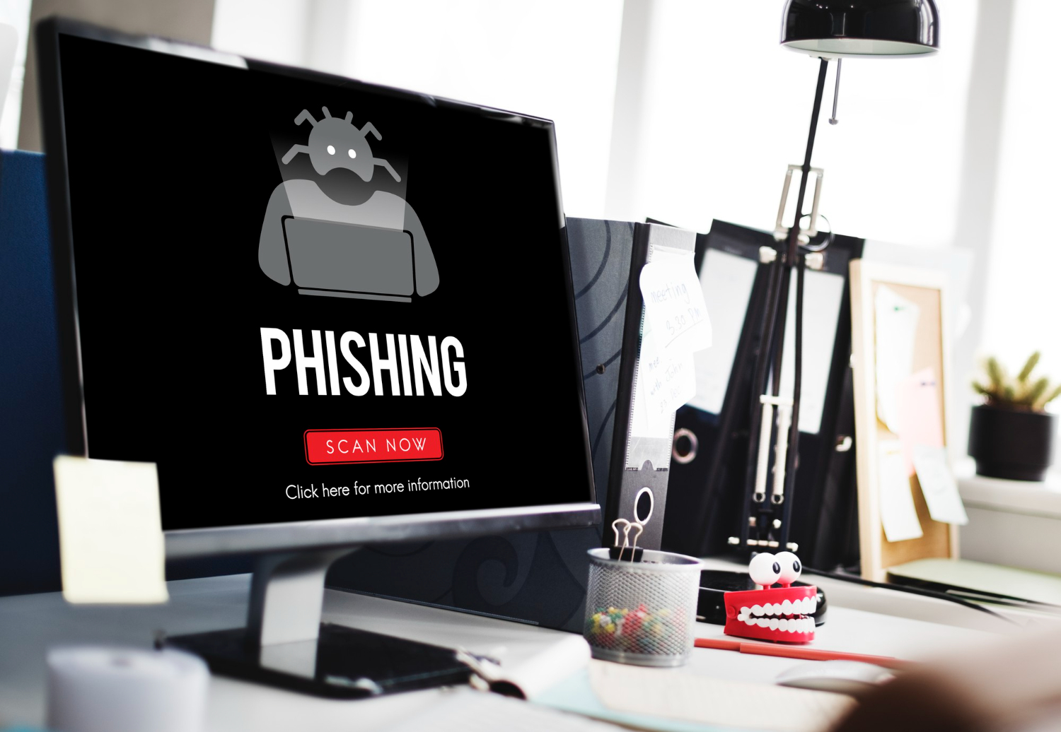 A person receiving a suspicious phone call with digital warning symbols indicating a phishing scam or cyber threat.