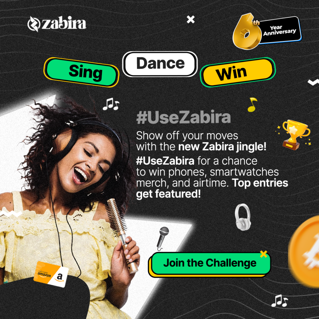 Zabira Anniversary Giveaway Promo banner featuring cashback rewards, loyalty celebration, and #UseZabira Challenge details.