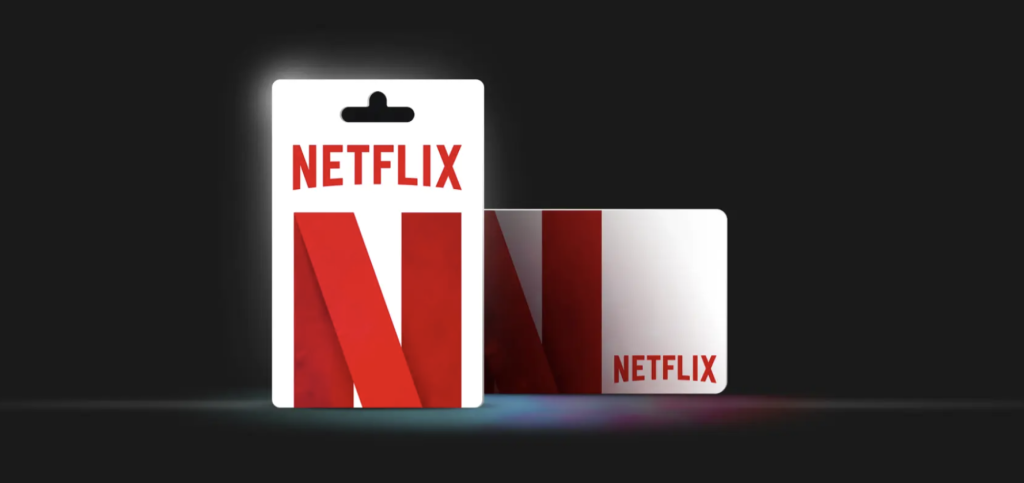 Netflix gift card with red ribbon design on a white background